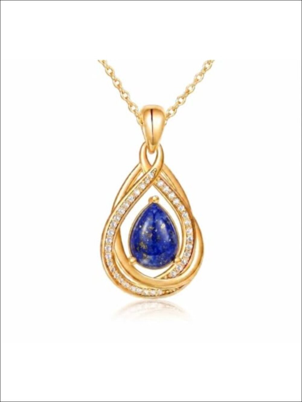 14K Gold Plated Infinity Teardrop Necklace Lapis Lazuli Pendant Jewelry
